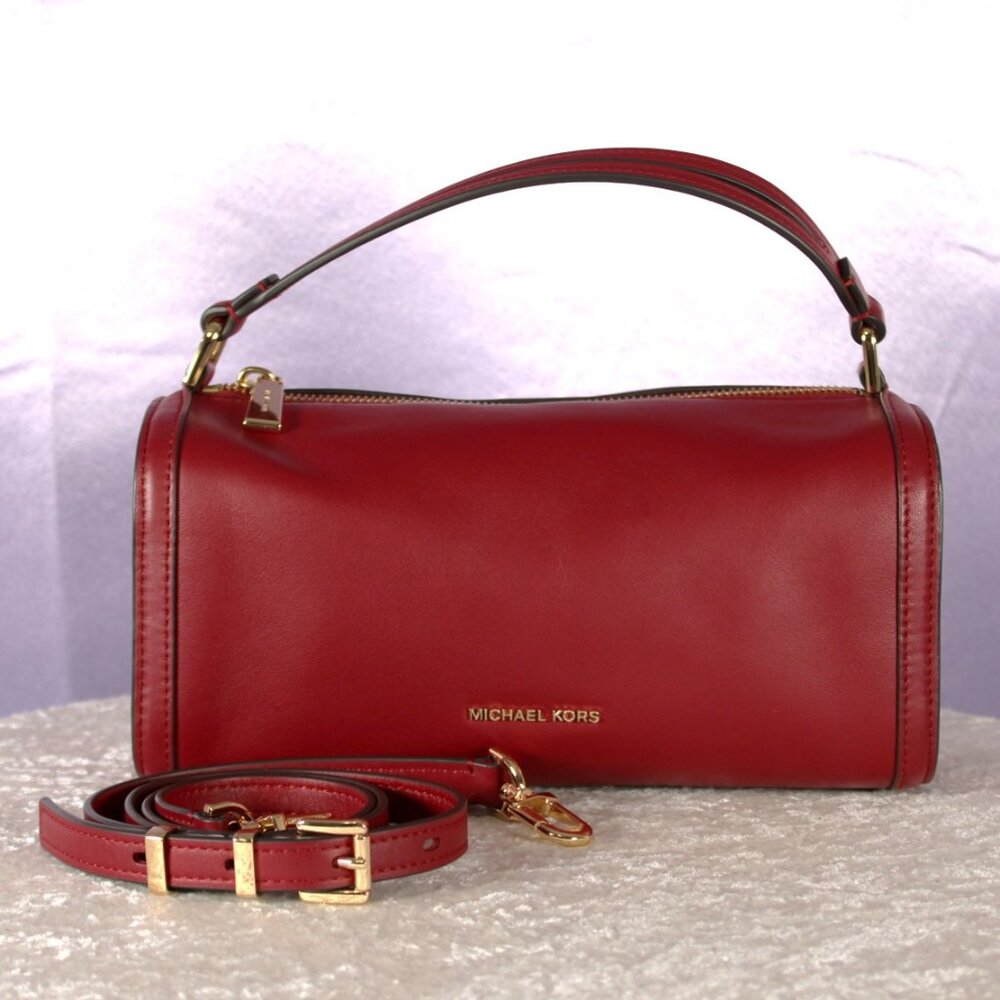 Michael Kors Smooth Leather Barrel Satchel Crossbody – Oxblood Red – NWOT - Picture 4 of 11